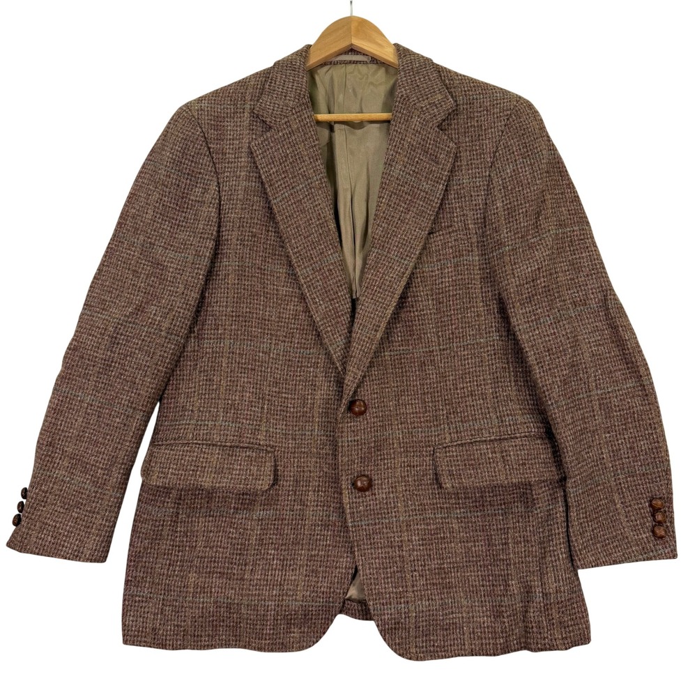 Harris TWEED Stanley Blacker Mens 40S Blazer Reddish Brown Plaid Wool Sport Coat